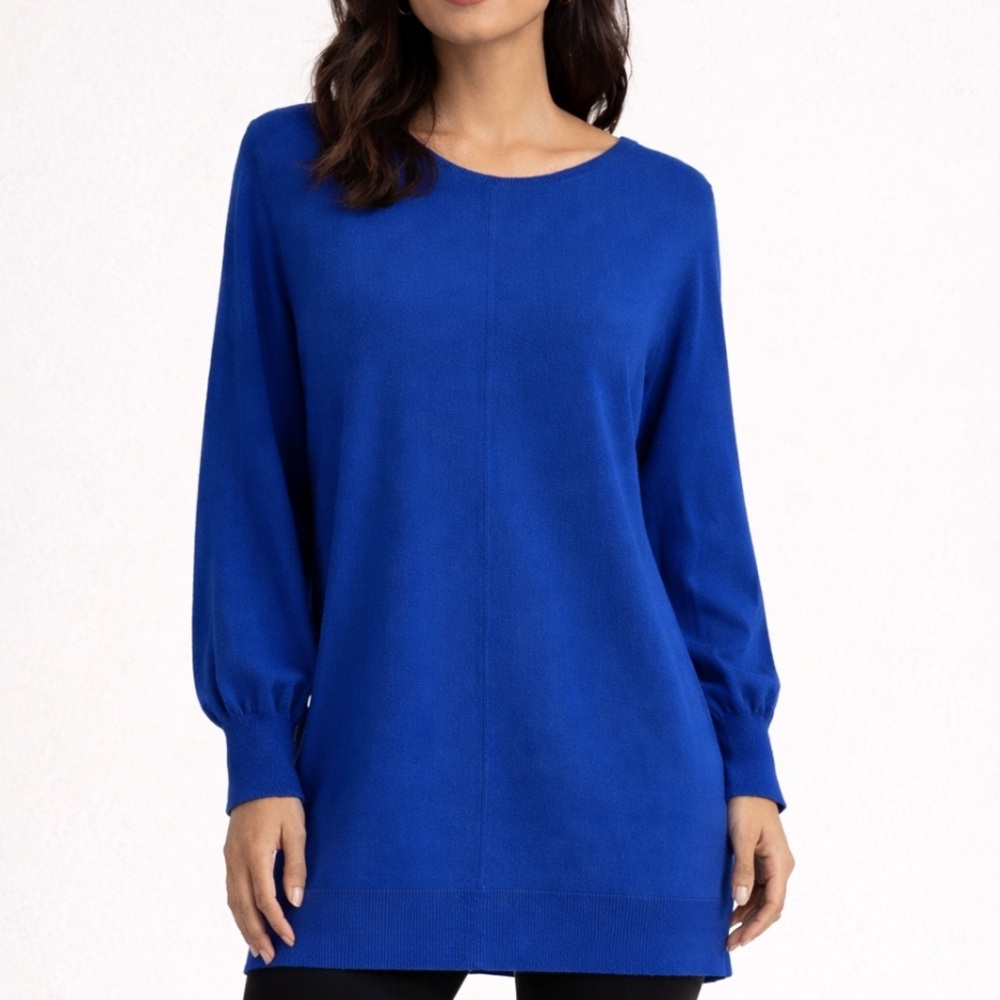 Max Studio Blue Longline Balloon Dolman Sleeve SweaterTunic Dress 1X